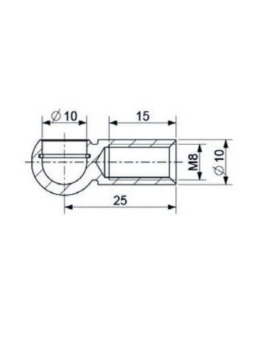 Mocowanie sprężyny gazowej z gwintem M8 gniazdo fi 10 mm, długość 25 mm, do 800N | Mechanika Przemysłowa | Sklep Eshop Dopak