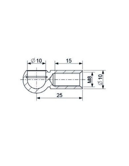 Mocowanie sprężyny gazowej z gwintem M8 gniazdo fi 10 mm, długość 25 mm, do 800N | Mechanika Przemysłowa | Sklep Eshop Dopak