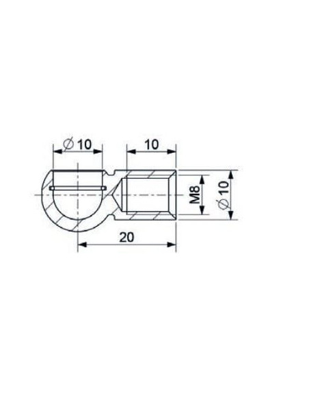 Mocowanie sprężyny gazowej z gwintem M8 gniazdo fi 10 mm, długość 20 mm, do 800N | Mechanika Przemysłowa | Sklep Eshop Dopak