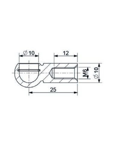 Mocowanie sprężyny gazowej z gwintem M6 gniazdo fi 10 mm, długość 25 mm, do 800N | Mechanika Przemysłowa | Sklep Eshop Dopak