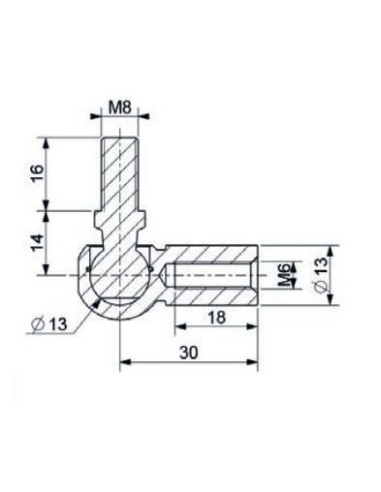 Mocowanie sprężyny gazowej z gwintem M6-M8 przegub kulowy, fi 13 mm, długość 30 mm, do 1200N | Mechanika Przemysłowa | Sklep Esh