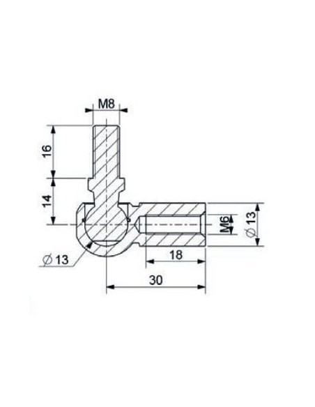 Mocowanie sprężyny gazowej z gwintem M6-M8 przegub kulowy, fi 13 mm, długość 30 mm, do 1200N | Mechanika Przemysłowa | Sklep Esh