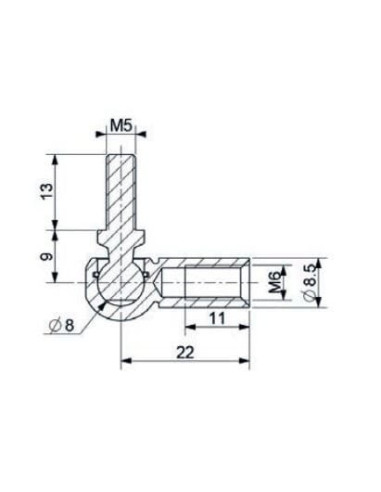 Mocowanie sprężyny gazowej z gwintem M6-M5 przegub kulowy, fi 8 mm, długość 22 mm, do 400N | Mechanika Przemysłowa | Sklep Eshop