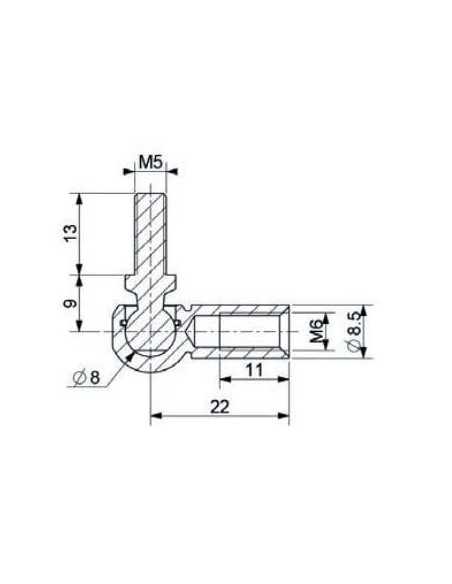 Mocowanie sprężyny gazowej z gwintem M6-M5 przegub kulowy, fi 8 mm, długość 22 mm, do 400N | Mechanika Przemysłowa | Sklep Eshop