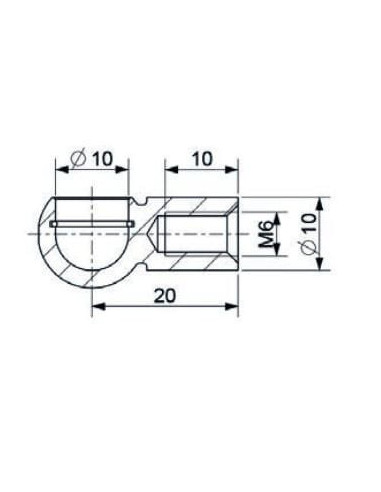 Mocowanie sprężyny gazowej z gwintem M6 gniazdo fi 10 mm, długość 20 mm, do 800N | Mechanika Przemysłowa | Sklep Eshop Dopak