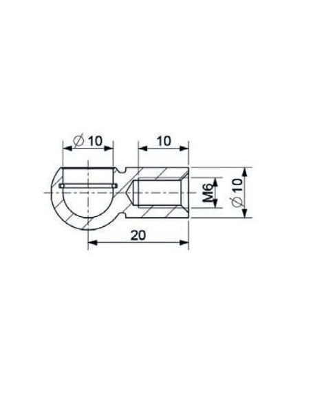 Mocowanie sprężyny gazowej z gwintem M6 gniazdo fi 10 mm, długość 20 mm, do 800N | Mechanika Przemysłowa | Sklep Eshop Dopak