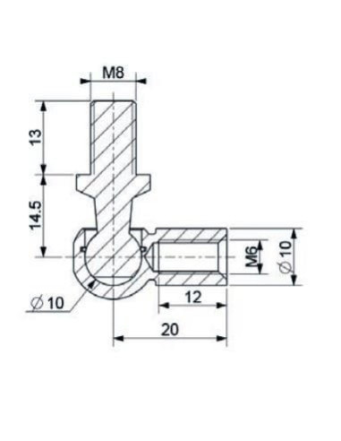 Mocowanie sprężyny gazowej z gwintem M6-M8 przegub kulowy, fi 10 mm, długość 20 mm, do 800N | Mechanika Przemysłowa | Sklep Esho