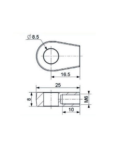 Mocowanie sprężyny gazowej z gwintem M6 ucho fi 8,5 mm, długość 16,5 mm | Mechanika Przemysłowa | Sklep Eshop Dopak