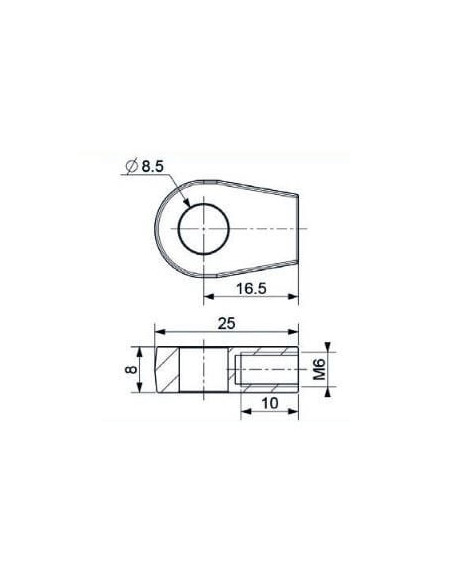 Mocowanie sprężyny gazowej z gwintem M6 ucho fi 8,5 mm, długość 16,5 mm | Mechanika Przemysłowa | Sklep Eshop Dopak