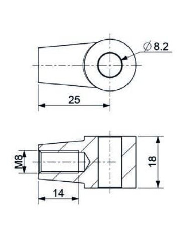 Mocowanie sprężyny gazowej z gwintem M8 ucho fi 8,2 mm, 25 mm | Mechanika Przemysłowa | Sklep Eshop Dopak