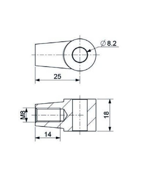 Mocowanie sprężyny gazowej z gwintem M8 ucho fi 8,2 mm, 25 mm | Mechanika Przemysłowa | Sklep Eshop Dopak