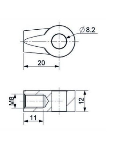 Mocowanie sprężyny gazowej z gwintem M8 ucho fi 8,2 mm, 20 mm | Mechanika Przemysłowa | Sklep Eshop Dopak