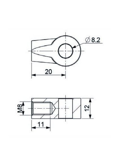 Mocowanie sprężyny gazowej z gwintem M8 ucho fi 8,2 mm, 20 mm | Mechanika Przemysłowa | Sklep Eshop Dopak