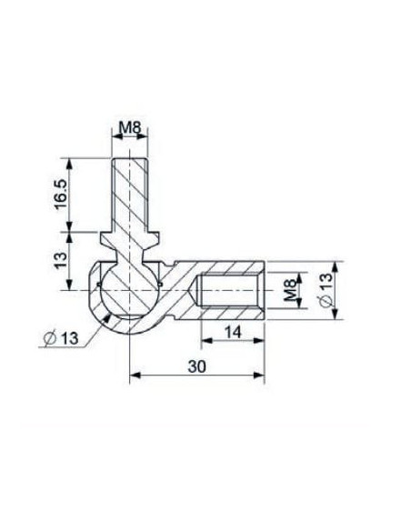 Mocowanie sprężyny gazowej z gwintem M8-M8 przegub kulowy, fi 13 mm, długość 30 mm, do 1200N | Mechanika Przemysłowa | Sklep Esh