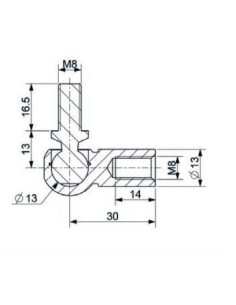 Mocowanie sprężyny gazowej z gwintem M8-M8, INOX przegub kulowy, fi 13 mm, długość 30 mm, do 1200N