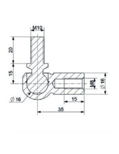 Mocowanie sprężyny gazowej z gwintem M8-M10 przegub kulowy, fi 16 mm, długość 35 mm, do 2100N 2