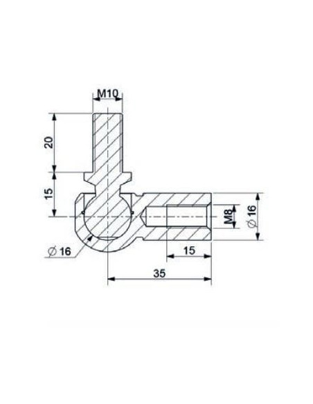 Mocowanie sprężyny gazowej z gwintem M8-M10 przegub kulowy, fi 16 mm, długość 35 mm, do 2100N | Mechanika Przemysłowa | Sklep Es
