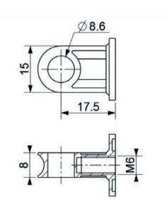 Mocowanie sprężyny gazowej z gwintem M6 ucho fi 8,6 mm, długość 17,5 mm | Mechanika Przemysłowa | Sklep Eshop Dopak