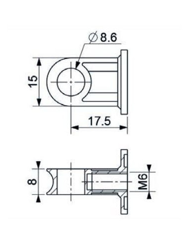 Mocowanie sprężyny gazowej z gwintem M6 ucho fi 8,6 mm, długość 17,5 mm | Mechanika Przemysłowa | Sklep Eshop Dopak