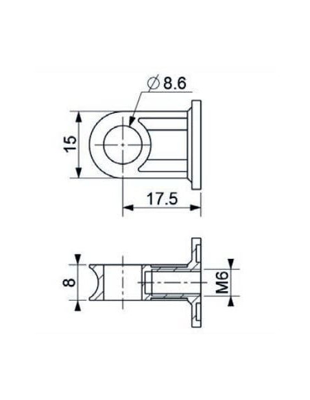 Mocowanie sprężyny gazowej z gwintem M6 ucho fi 8,6 mm, długość 17,5 mm | Mechanika Przemysłowa | Sklep Eshop Dopak