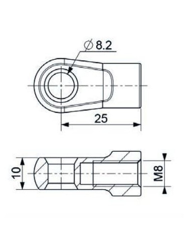 Mocowanie sprężyny gazowej z gwintem M8 ucho fi 8,2 mm, długość 25 mm | Mechanika Przemysłowa | Sklep Eshop Dopak