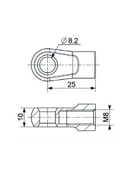 Mocowanie sprężyny gazowej z gwintem M8 ucho fi 8,2 mm, długość 25 mm | Mechanika Przemysłowa | Sklep Eshop Dopak