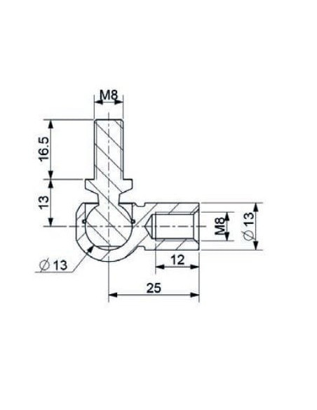 Mocowanie sprężyny gazowej z gwintem M8-M8 przegub kulowy, fi 13 mm, długość 25 mm, do 1200N | Mechanika Przemysłowa | Sklep Esh