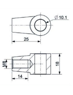 Mocowanie sprężyny gazowej z gwintem M8 ucho fi 10,1 mm, długość 25 mm | Mechanika Przemysłowa | Sklep Eshop Dopak