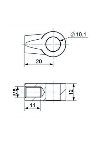Mocowanie sprężyny gazowej z gwintem M8 ucho fi 10,1 mm, długość 20 mm | Mechanika Przemysłowa | Sklep Eshop Dopak