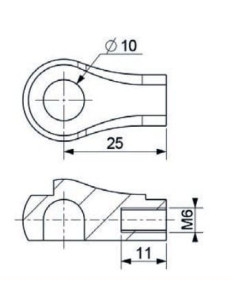 Mocowanie sprężyny gazowej z gwintem M6 gniazdo fi 10 mm, długość 25 mm, do 400N | Mechanika Przemysłowa | Sklep Eshop Dopak 2