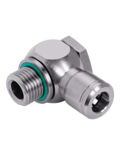 Złączka wtykowa kątowa banjo G 1/8 GZ do węża fi 6 mm, FPM, stal nierdzewna, Eisele