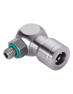 Złączka pneumatyczna wtykowa kątowa M3 GZ do węża fi 4 mm, FPM, stal nierdzewna, Eisele
