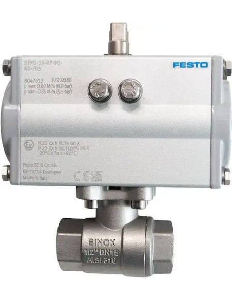Zawór kulowy nierdzewny SUN DR R 1 1/2" PTFE PN64 z napędem pneumatycznym podwójnego działania DFPD | Hydraulika | Eshop Dopak |