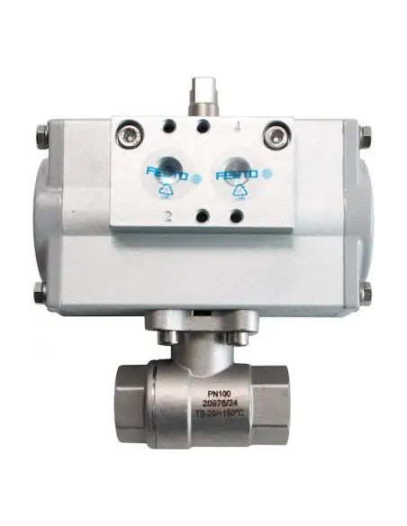 Zawór kulowy nierdzewny SUN DR R 1 1/2" PTFE PN64 z napędem pneumatycznym podwójnego działania DFPD | Hydraulika | Eshop Dopak |