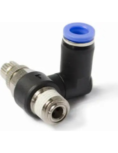 Zawór dławiąco-zwrotny wtykowy kątowy do siłownika R 1/4 GZ, do węża fi 8 mm, tworzywo sztuczne | Hydraulika | Eshop Dopak | Wsz