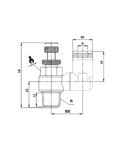 Zawór dławiąco-zwrotny wtykowy kątowy do siłownika R 1/4 GZ, do węża fi 8 mm, tworzywo sztuczne | Hydraulika | Eshop Dopak | Wsz 2