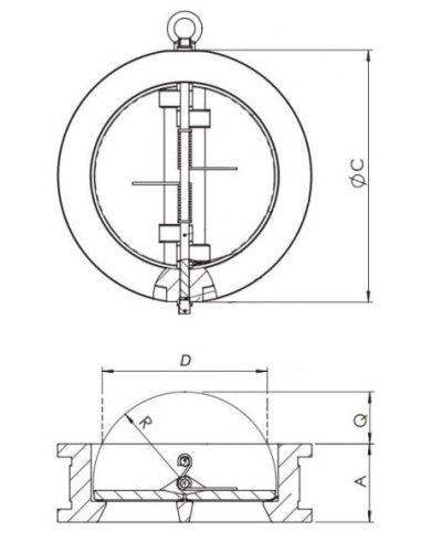 Zawór zwrotny międzykołnierzowy motylkowy DN200 PN16, żeliwo GG25, klapki 316, uszczelnienie EPDM | Hydraulika | Eshop Dopak | W