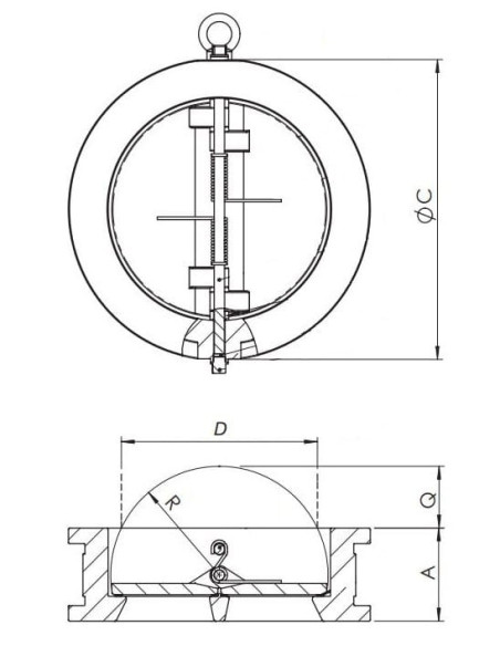 Zawór zwrotny międzykołnierzowy motylkowy DN200 PN16, żeliwo GG25, klapki 316, uszczelnienie EPDM | Hydraulika | Eshop Dopak | W