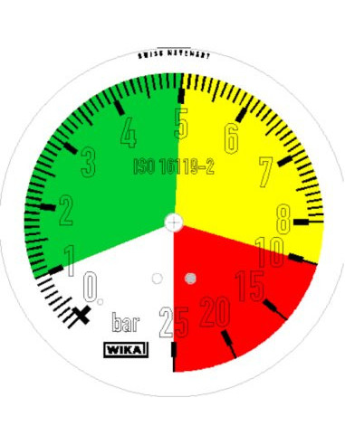 Manometr glic. 113.53 Wika G1/4B tylny centr 100mm Kolor. pola 1...5...10...25bar do opryskiwaczy | Przyrządy Pomiarowe | Eshop 