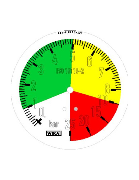 Manometr glic. 113.53 Wika G1/4B tylny centr 100mm Kolor. pola 1...5...10...25bar do opryskiwaczy | Przyrządy Pomiarowe | Eshop 