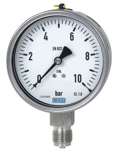Manometr glic. nier. 233.50 Wika G1/4B dolny,100mm Kolor. pola 0...1...10...16..25bar do opryskiwaczy | Przyrządy Pomiarowe | Es