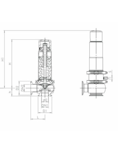 Higieniczny kątowy zawór bezpieczeństwa, DN 25 Potw0,4 bar, stal nierdzewna, z mieszkiem, EPDM | Hydraulika | Eshop Dopak | Wszy