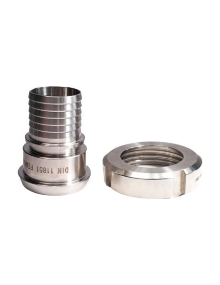 Końcówka DIN 11851 z nakrętką, DN25, GW RD52x1/6" ogon karbowany, pod obejmę skorupową, AISI 316/304 | Przewody i Złącza | Eshop