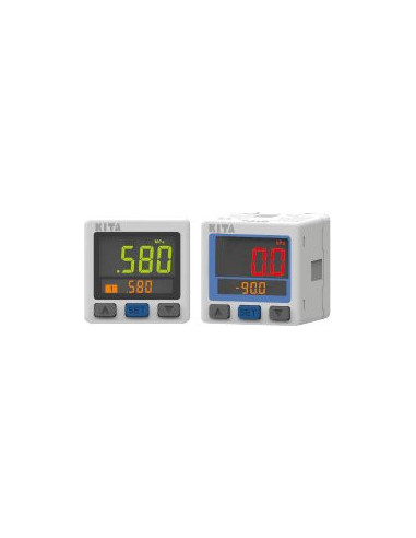 Manometr elektroniczny cyfrowy -1/0 bar, G 1/8 GZ - M5 GW, 2xPNP/1-5V, aksjalny, kabel 2m | Przyrządy Pomiarowe | Eshop Dopak | 