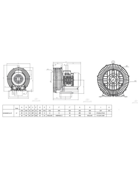Dmuchawa bocznokanałowa 1050 m3/h, 12,5 kW,  275 mbar/-275 mbar, 400V | Pneumatyka | Eshop Dopak | Wszystko dla Przemysłu