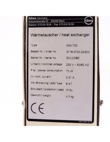 Wymiennik ciepła WW 700, 0111030, Häwa | Elektryka | Eshop Dopak | Wszystko dla Przemysłu