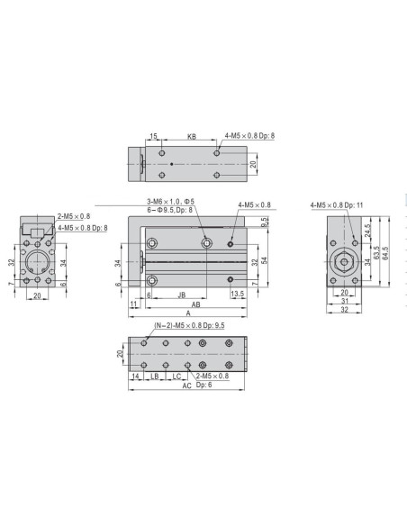HLH20x20S Siłownik kompaktowy D20x20 z prowadzeniem | Pneumatyka | Eshop Dopak | Wszystko dla Przemysłu