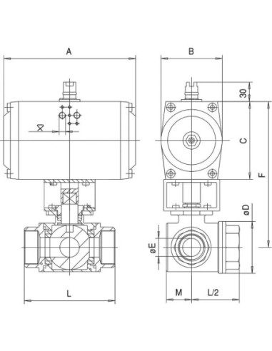 Zawór kul. GEMINI 2" WWW "L" z nap. pneum. podwój. dział | Hydraulika | Eshop Dopak | Wszystko dla Przemysłu
