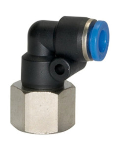 Złączka pneumatyczna wtykowa kątowa R 1/4 GW do węża fi 4 mm, tworzywo sztuczne 153.014-4