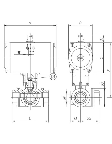 Zawór kulowy trójdrożny TRIFLUX R 1 GW kula T PN40 z napędem pneumatycznym podwójnego działania | Hydraulika | Eshop Dopak | Wsz
